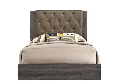 ACME Avantika Queen Bed, Fabric & Rustic Gray Oak 27680Q
