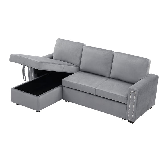 Orisfur. 83  Pull Out Sleeper Sofa Reversible L-Shape 3 Seat Sectional Couch with Storage Chaise for Living Room Furniture Set (Old SKU: SG000408AAA)