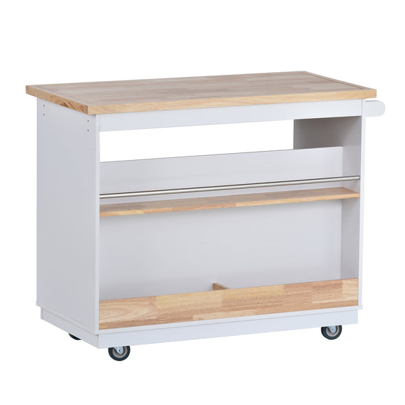 Kitchen Cart Rolling Mobile Kitchen Island Solid Wood Top, Kitchen Cart With 2 Drawers,Tableware Cabinet（White）