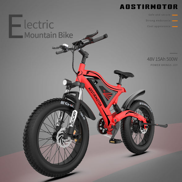 AOSTIRMOTOR Electric Bicycle 500W Motor 20  Fat Tire With 48V/15Ah Li-Battery S18-MINI-Red