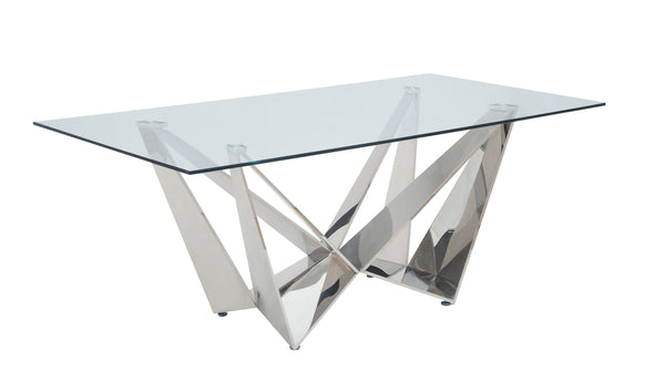 ACME Dekel Dining Table, Clear Glass & Stainless Steel 70140