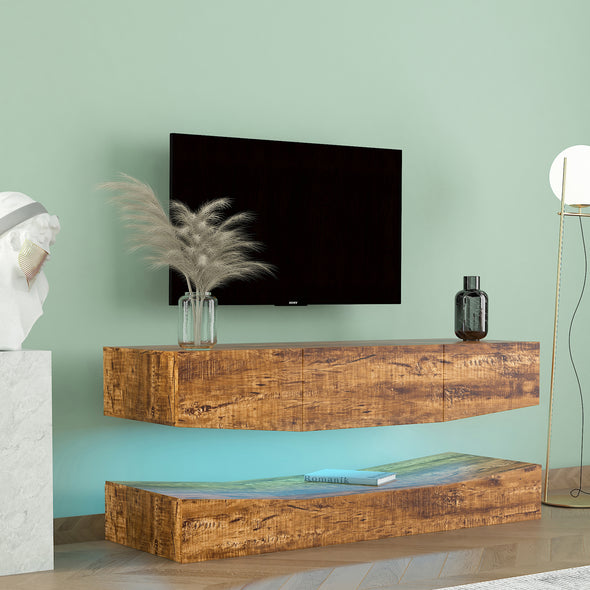 MDF UP And Down WALL-MOUNTED TV Cabinet With Three Drawers & LED Lights,Walnut
