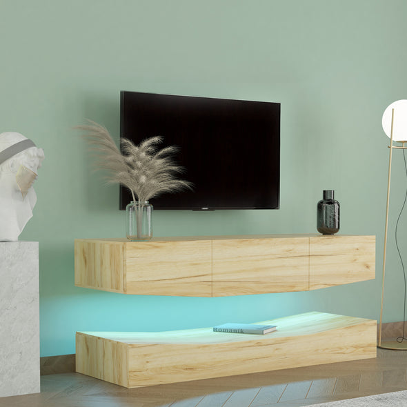 MDF UP And Down WALL-MOUNTED TV Cabinet With Three Drawers & LED Lights,OAK