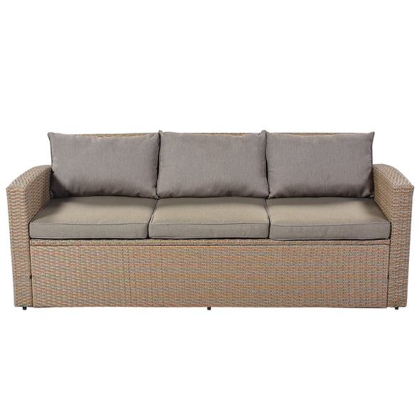 U_STYLE Outdoor Patio Furniture Set 4-Piece Conversation Set Wicker Furniture Sofa Set with Grey Cushions