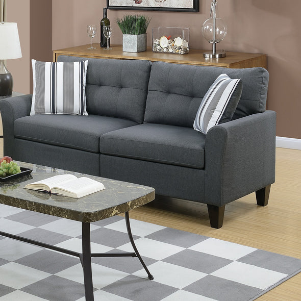 Living Room Furniture 2pc Sofa Set Sofa And Loveseat Charcoal Glossy Polyfiber Plywood Solid pine