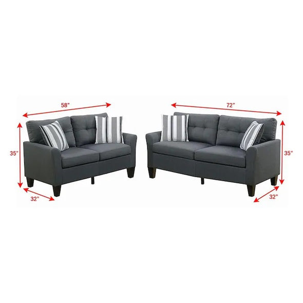 Living Room Furniture 2pc Sofa Set Sofa And Loveseat Charcoal Glossy Polyfiber Plywood Solid pine