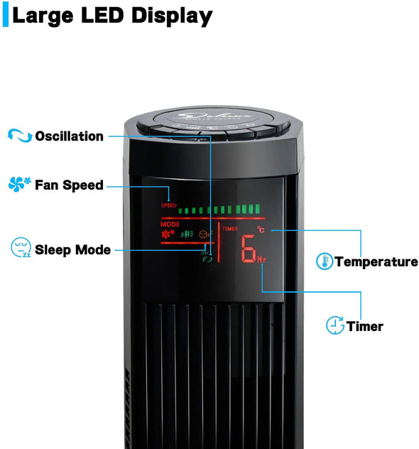 Simple Deluxe 36   Electric Oscillating Tower Fan with Remote Controland Large LED Display, Great for Indoor, Bedroom and Home Office, Black