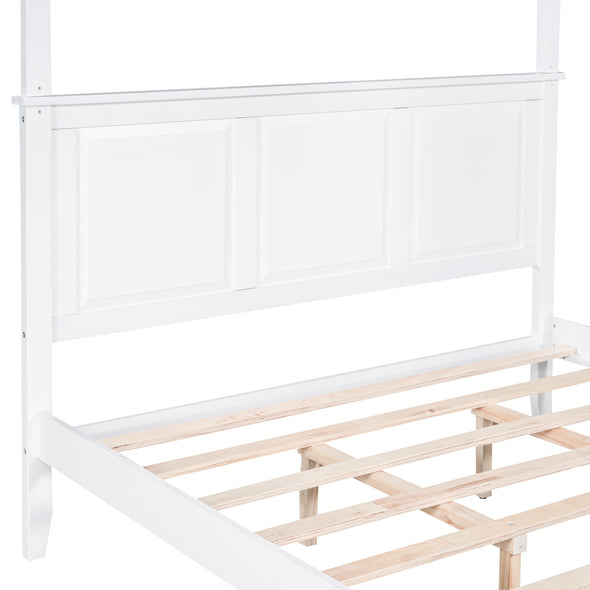 Queen Size Canopy Platform Bed with Headboard and Footboard,Slat Support Leg,White(Expected Arrival Time:2.7）