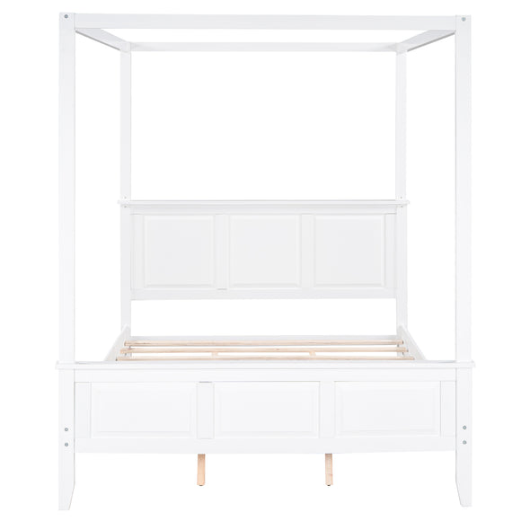 Queen Size Canopy Platform Bed with Headboard and Footboard,Slat Support Leg,White(Expected Arrival Time:2.7）