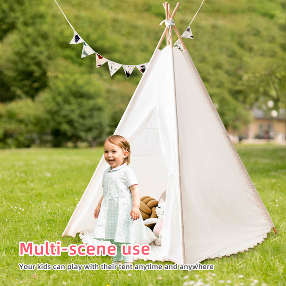 Kids Tent Natural Cotton Canvas Stable Framework Indoor Outdoor Safe Playing House Toys for Boy Girl