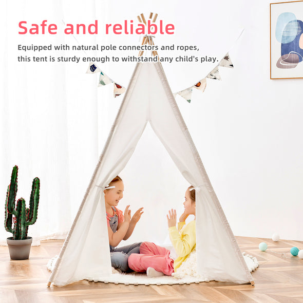 Kids Tent Natural Cotton Canvas Stable Framework Indoor Outdoor Safe Playing House Toys for Boy Girl