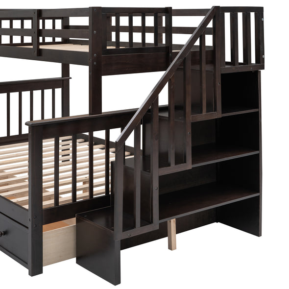 Stairway Twin-Over-Full Bunk Bed with Drawer, Storage and Guard Rail for Bedroom, Dorm, for Adults, Espresso color(Old SKU:LP000219AAP)