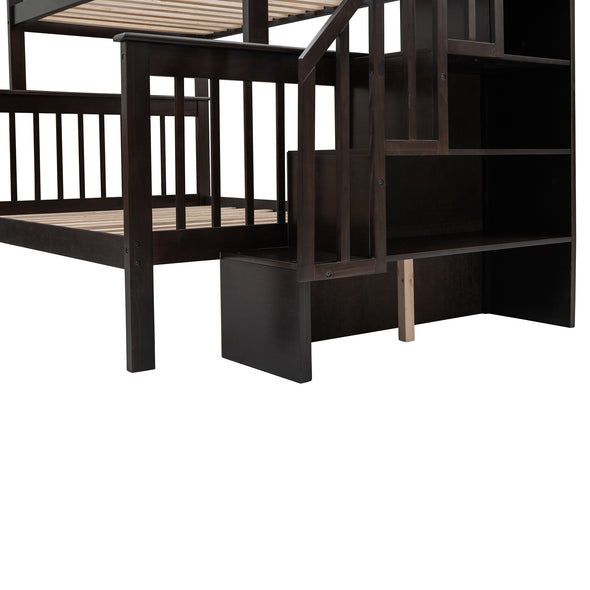 Stairway Twin-Over-Full Bunk Bed with Drawer, Storage and Guard Rail for Bedroom, Dorm, for Adults, Espresso color(Old SKU:LP000219AAP)