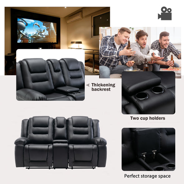 Orisfur. Home Theater Seating Manual Recliner, PU Leather Reclining Loveseat for Living Room (Recliner Loveseat）