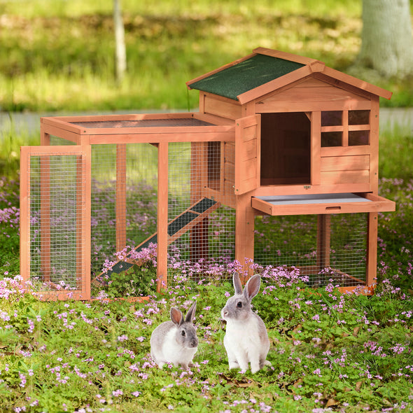 TOPMAX Upgrade Natural Wood House Pet Supplies Small Animals House Rabbit Hutch,Orange+White