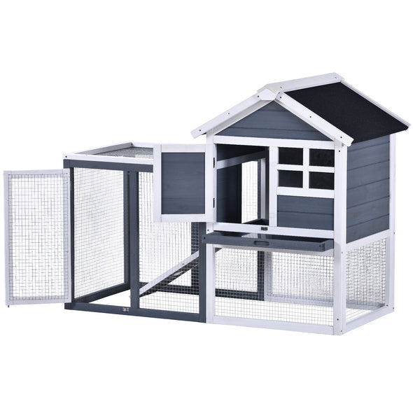 TOPMAX Upgrade Natural Wood House Pet Supplies Small Animals House Rabbit Hutch,Gray+White