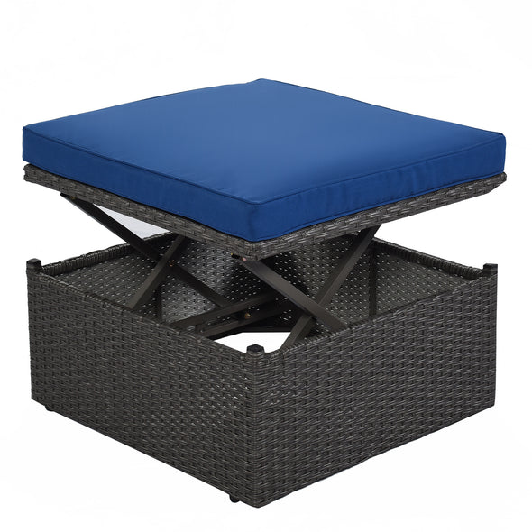 U_Style Blue Brown Outdoor Patio Set Rectangle Daybed with Retractable Canopy Set