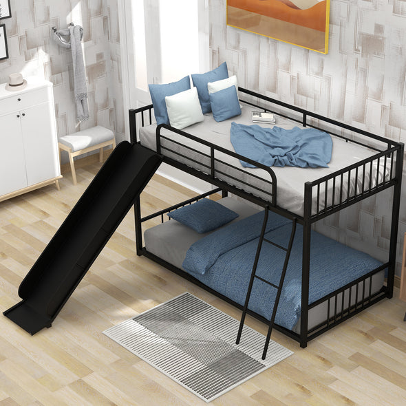 Metal Bunk Bed with Slide, Twin over Twin, Black(Expected Ariival Time:2.7)