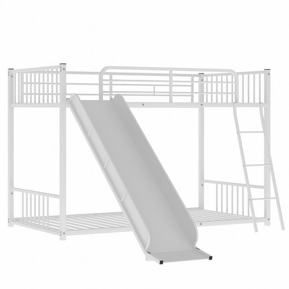 Metal Bunk Bed with Slide, Twin over Twin, White(Expected Ariival Time:2.7)
