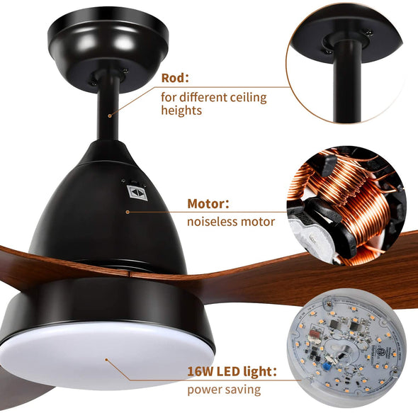 ANKEE Ceiling Fans, 52&rsquo;&rsquo; Ceiling Fan with LED Frosted Light and Remote Control,Brushed Nickel Finish Blades for Living Room Kitchen Bedroom Dining Room, Brown-black