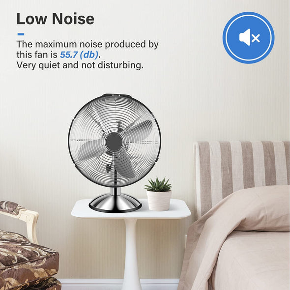 Simple Deluxe 12 Inch Stand Fan, Horizontal Ocillation 75&deg;, 3 Settings Speeds, Low Noise, Quality Made Durable Fan, High Velocity, Heavy Duty Metal For Industrial, Commercial, Residential, Silver