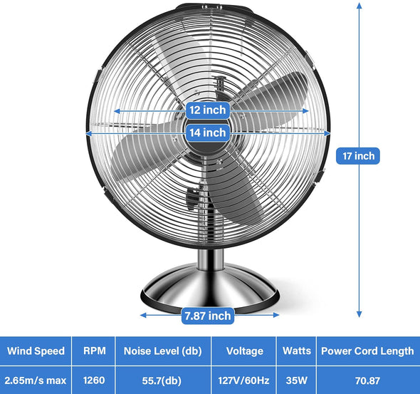 Simple Deluxe 12 Inch Stand Fan, Horizontal Ocillation 75&deg;, 3 Settings Speeds, Low Noise, Quality Made Durable Fan, High Velocity, Heavy Duty Metal For Industrial, Commercial, Residential, Silver