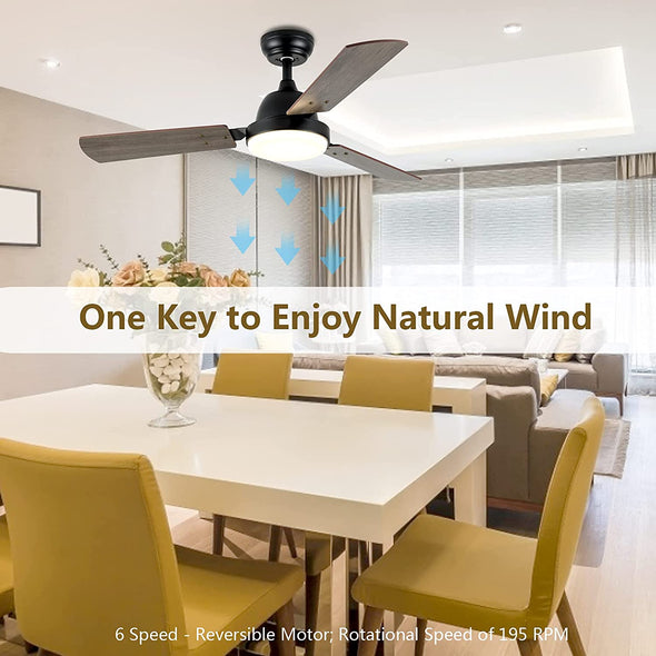 Simple Deluxe 44-inch Ceiling Fan with LED Light and Remote Control, 6-Speed Modes, 2 Rotating Modes , Timer