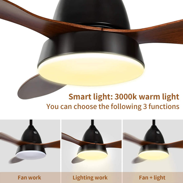 ANKEE Ceiling Fans, 52&rsquo;&rsquo; Ceiling Fan with LED Frosted Light and Remote Control,Brushed Nickel Finish Blades for Living Room Kitchen Bedroom Dining Room, Brown-black