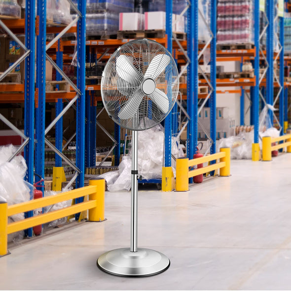 16 Inch Stand Fan, Adjustable Heights, Horizontal Ocillation 75&deg;, 3 Settings Speeds, Low Noise, Quality Made Durable Fan, High Velocity, Heavy Duty Metal For Industrial, Commercial, Residential