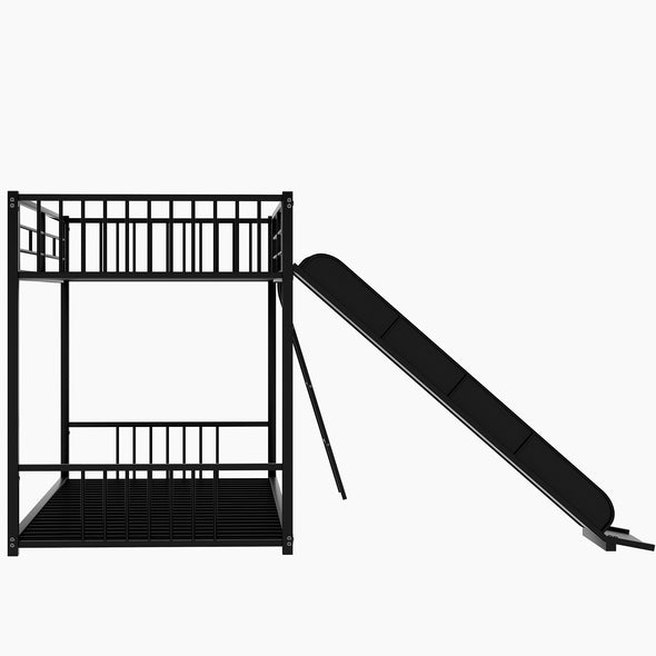 Metal Bunk Bed with Slide, Twin over Twin, Black(Expected Ariival Time:2.7)