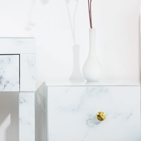 Tempered glass marble texture bedside table