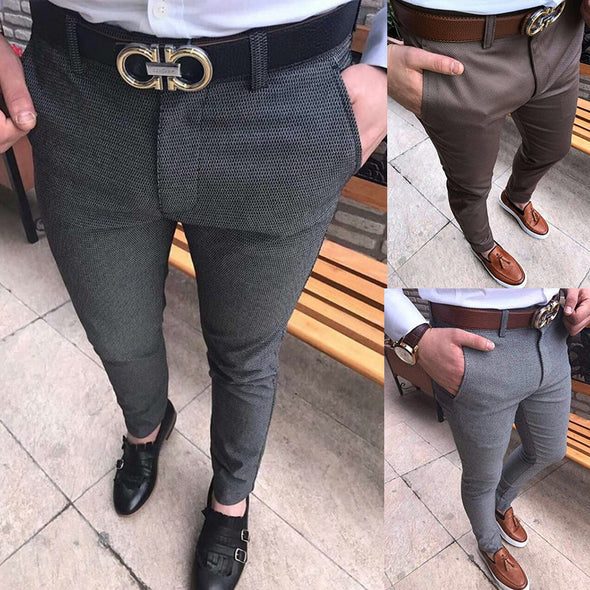 Pure color fit casual men's trousers