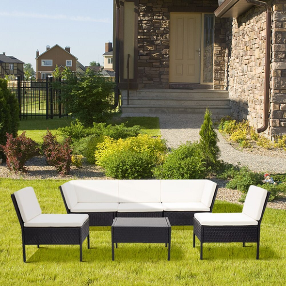 6 Pcs Outdoor Garden Sofa Lounge Set Sofa Furniture Set With Cushion Braided Resin Patio For Garden Terrace Coffee Table