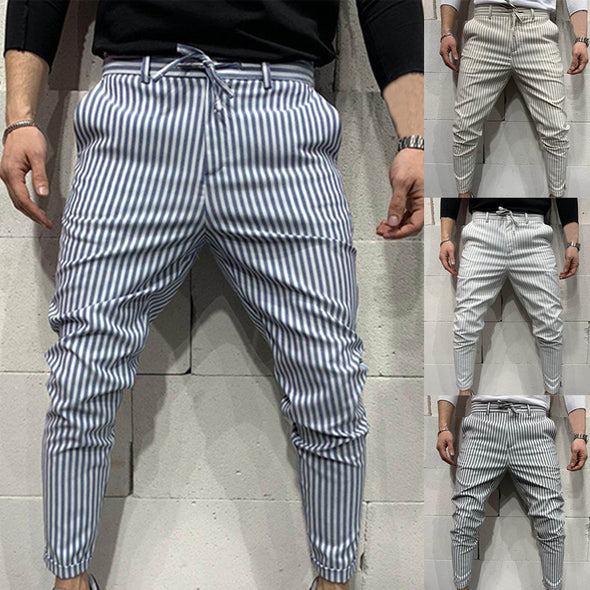 Men's solid color striped trousers