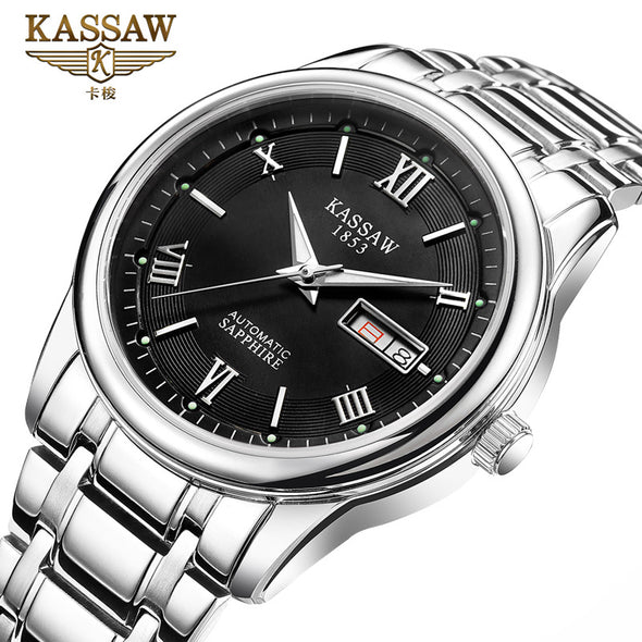 Genuine watch men's fully automatic mechanical watch, waterproof, luminous, double calendar, fine steel men's watches - Bestgoodshop