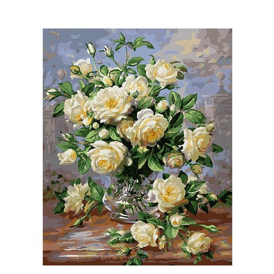 White Rose Painting On Canvas Unique Gift For Home Decor - Bestgoodshop