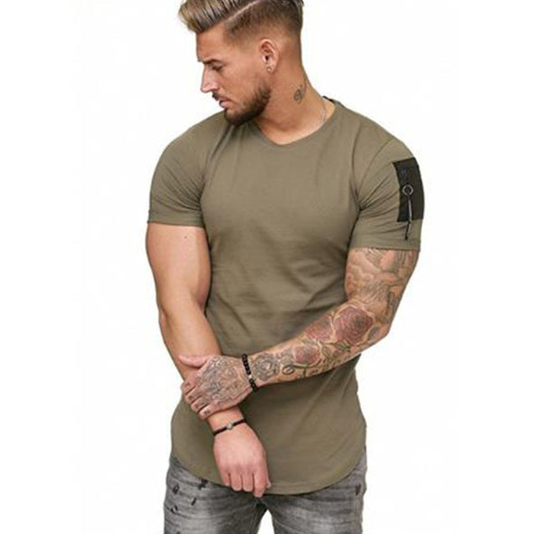 Men's T-shirt short sleeves and solid colored streamers