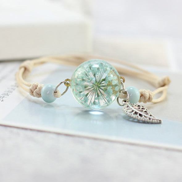 Simple plant dried flower specimen Glass Ball Bracelet dandelion sky stars - Bestgoodshop