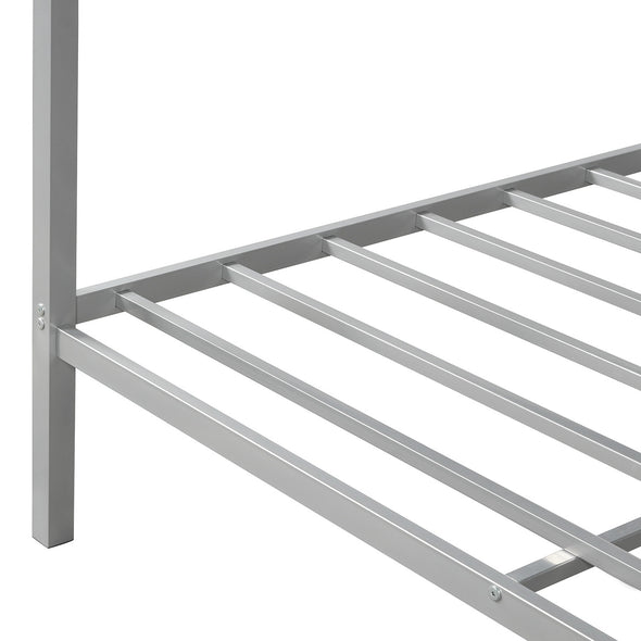 Metal Framed Canopy Platform Bed with Built-in Headboard,No Box Spring Needed, Classic Design, Queen , Sliver