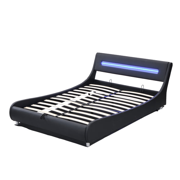 Full Size Low Profile Upholstered Platform Bed with LED headboard,Black