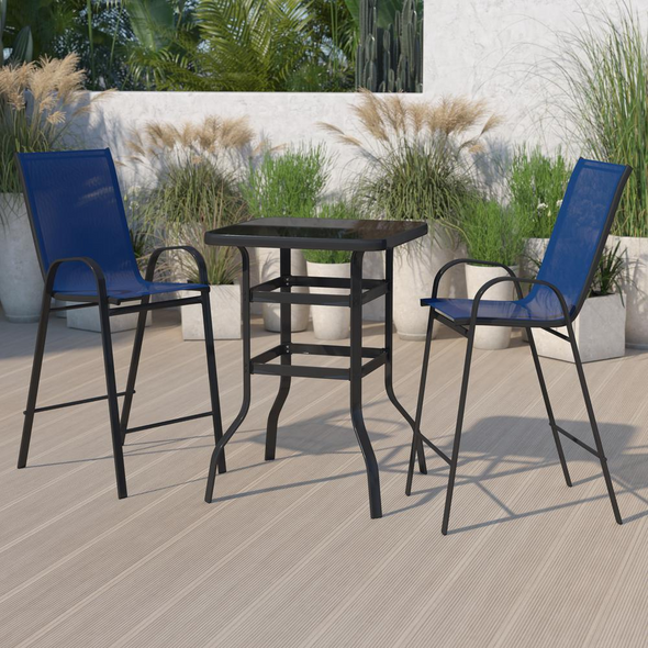 Outdoor Dining Set Bistro Bar Breathable Textilene Upholstery