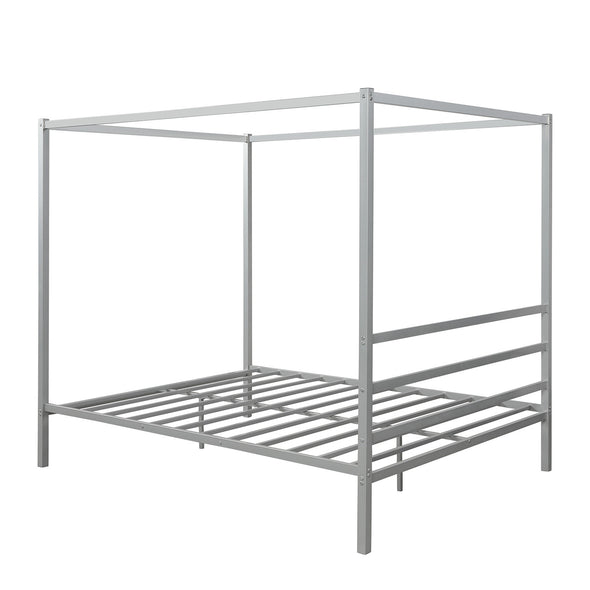 Metal Framed Canopy Platform Bed with Built-in Headboard,No Box Spring Needed, Classic Design, Queen , Sliver