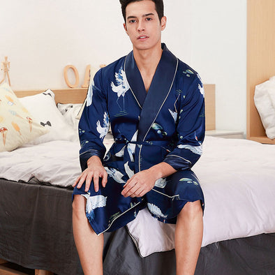 Long-Sleeved Nightgown Men's Bathrobe Silk Homewear
