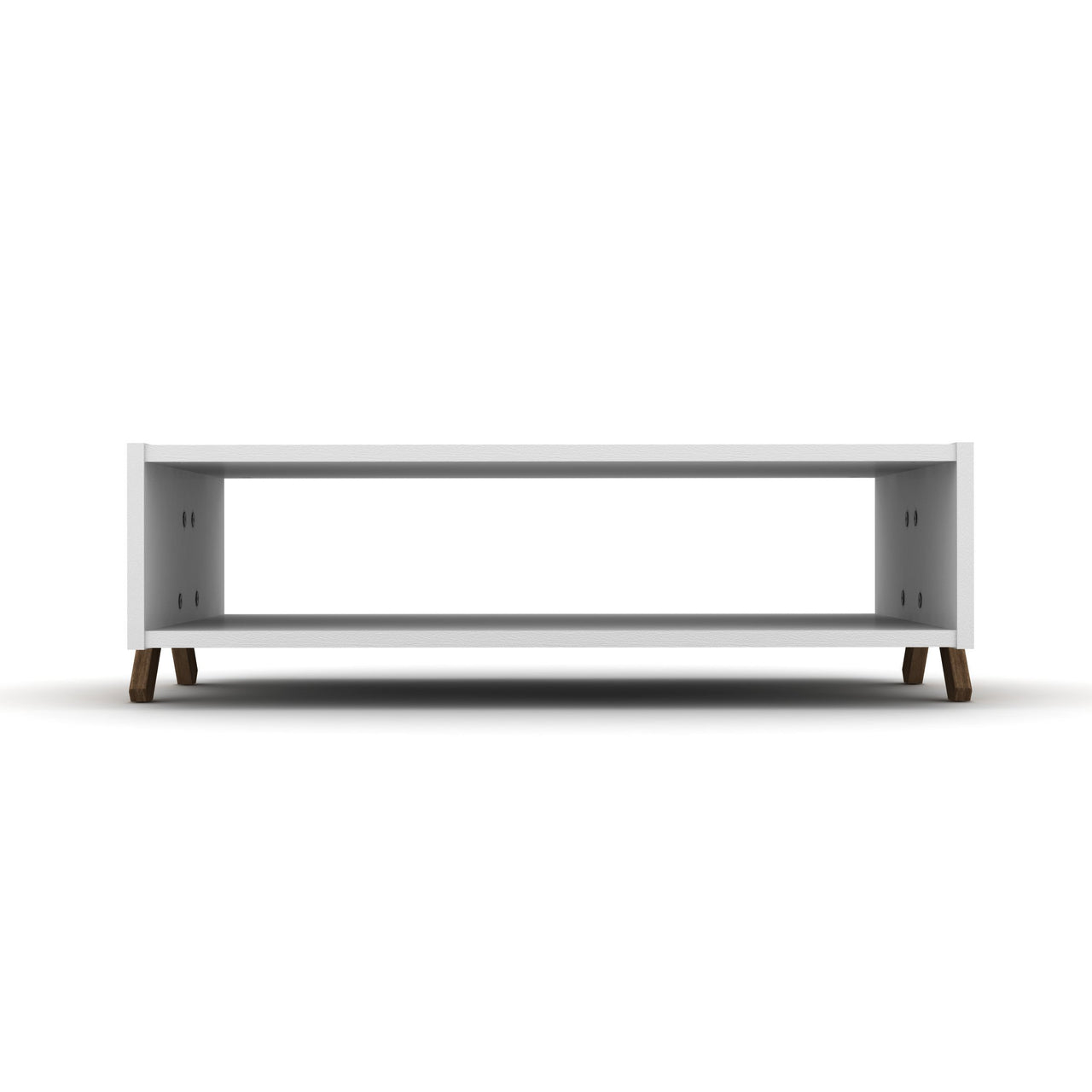 Wooden Frame Rectengular Coffee Table for Living Rooms with Interior Shelving, Walnut/White