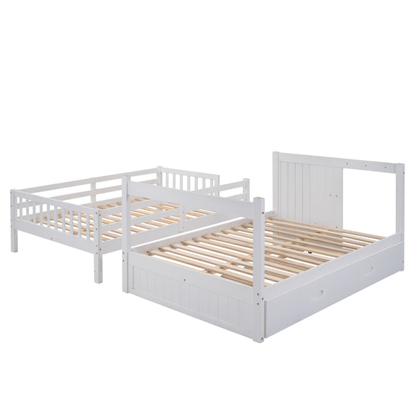 Full over Full Bunk Bed with Twin Size Trundle,White