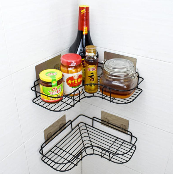 Punch-free Wall Bathroom Storage Rack Kitchen Corner Shelf Household Tripod