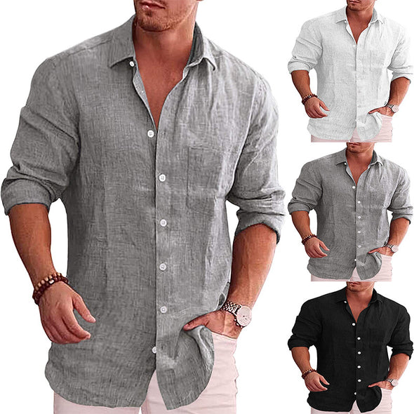 Cotton And Linen Ordinary Fit Type Lapel Shirt