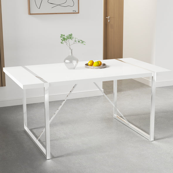 Rustic Industrial Rectangular MDF Wood White Dining Table, With 1.6" Thick Engineered Wood