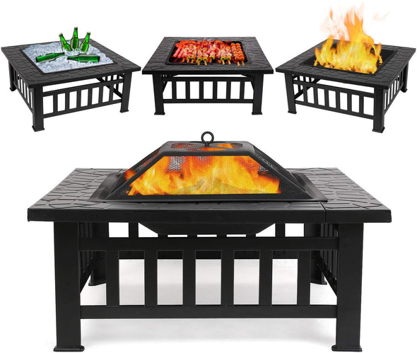 32 inch Outdoor Fire Pit Table Outside Backyard Patio Square Firepit Table