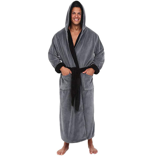 Men's BathRobe Flannel Hooded Thick Casual Winter